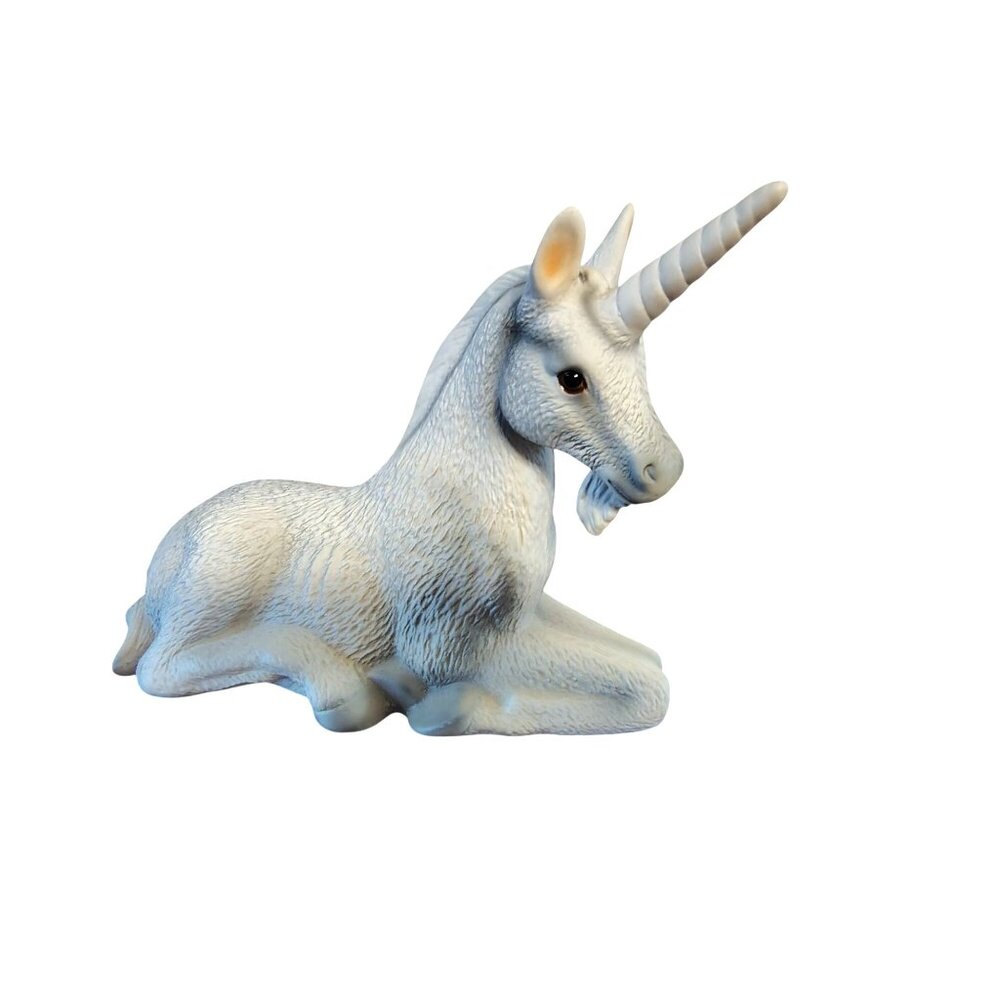 Vintage Harvey Knox Bisque Unicorn Figurine, Hand Painted White Gray Japan